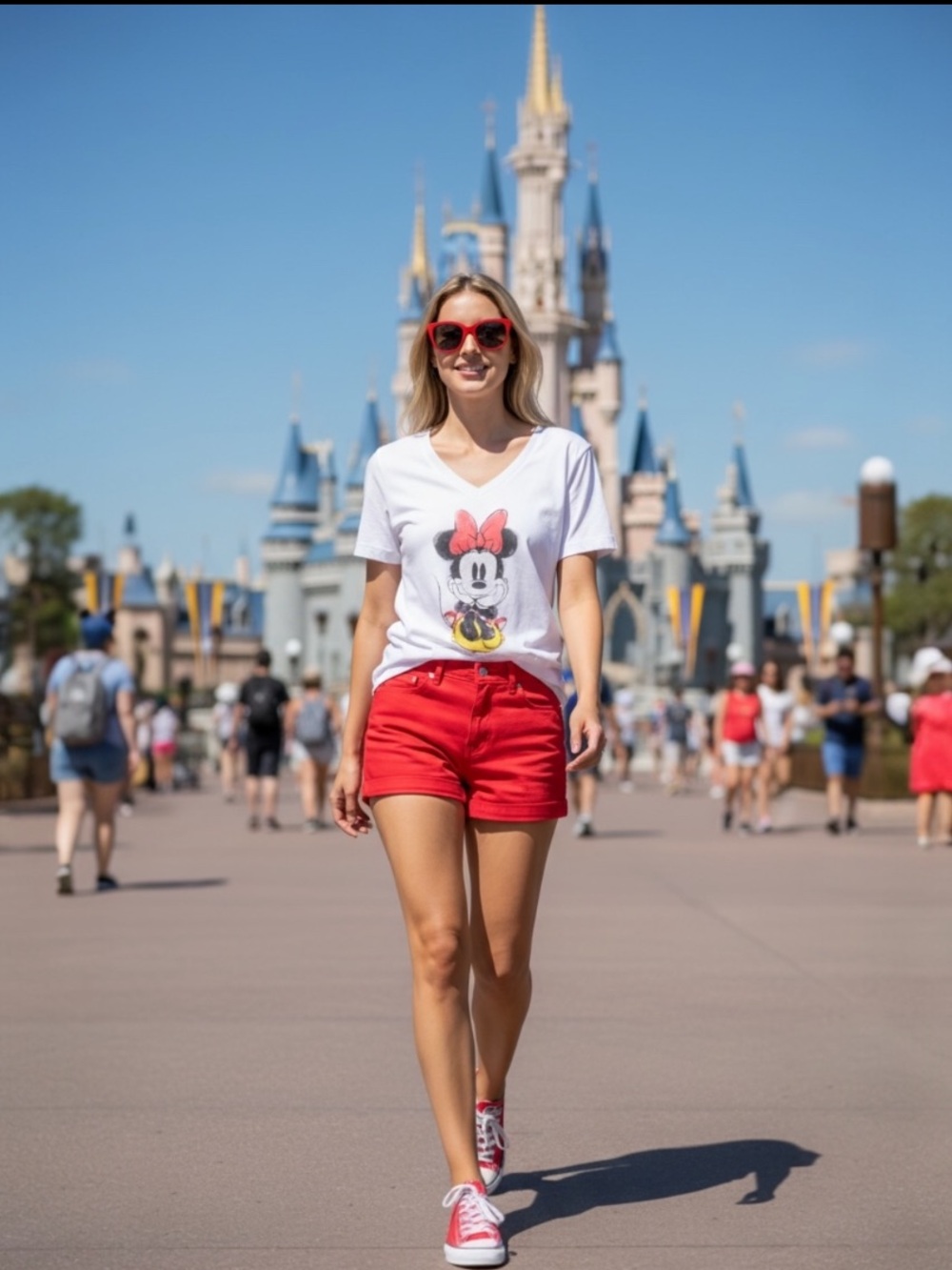 DISNEY MINNIE MOUSE AIRBRUSH STYLE V-NECK WOMENS SS GRAPHIC TEE SIZE MEDIUM